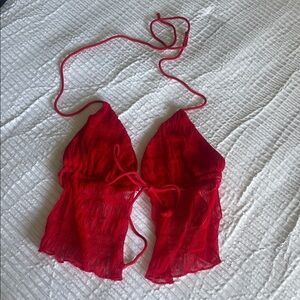 SHEIN Red Lace Detail Top